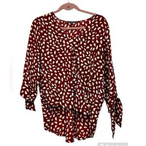 West Kei Allan surplice burgundy and white tie sleeves asymmetrical top size m